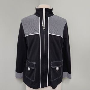 Drapers and Damons Nautical Jacket Full Zip Black White Stripes Pockets Petite M